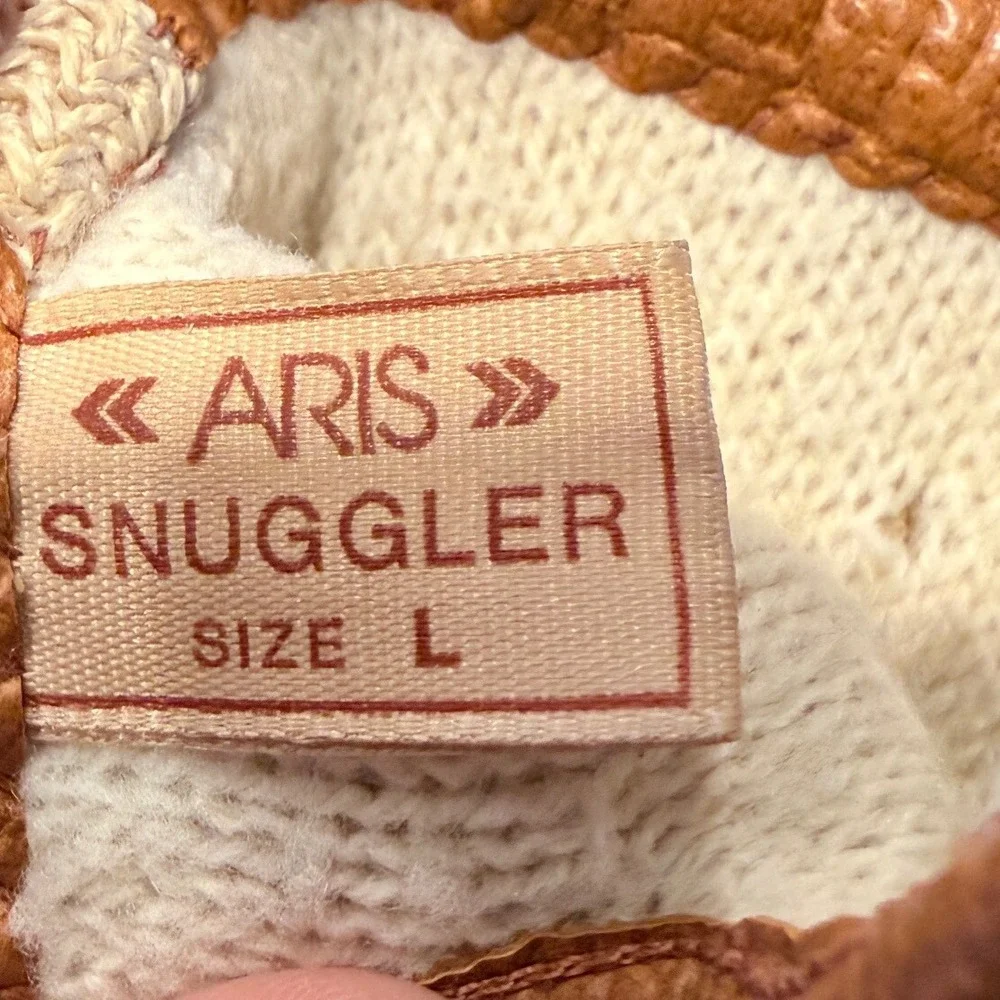 Vintage Aris Snuggler Women's Gloves Size L Brown Textured Leather Knit‎ Trim